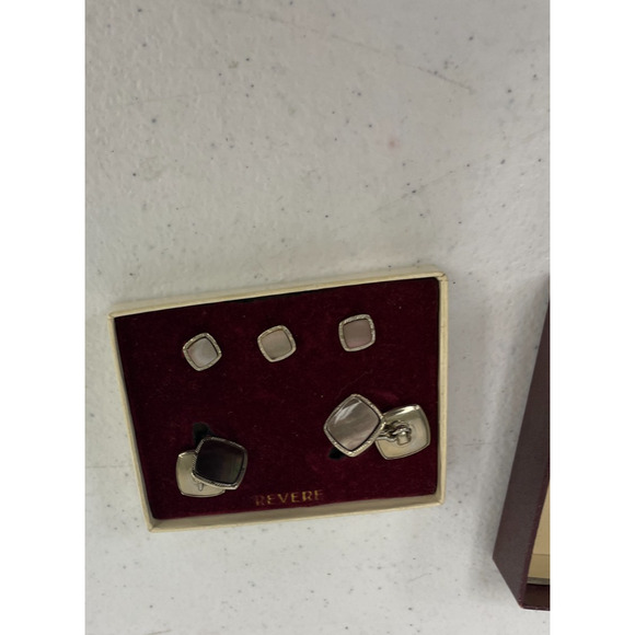 Revere Art Deco Black Enamel Silver Tone Cufflinks and Tuxedo Studs Set NWB - Picture 1 of 4